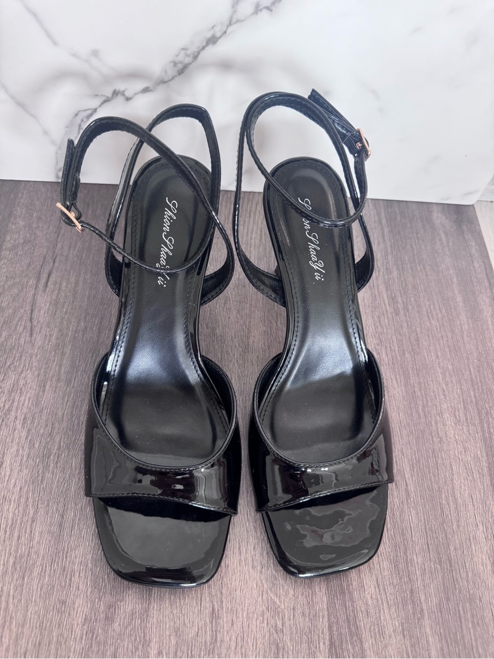 Black patent heels
